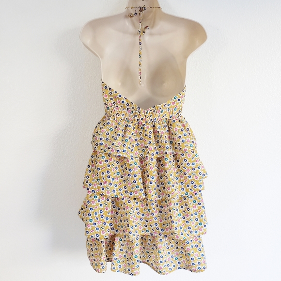 Doe & Rae Mini Floral Ruffled Halter Open Back Summer Dress Small - Picture 2 of 5